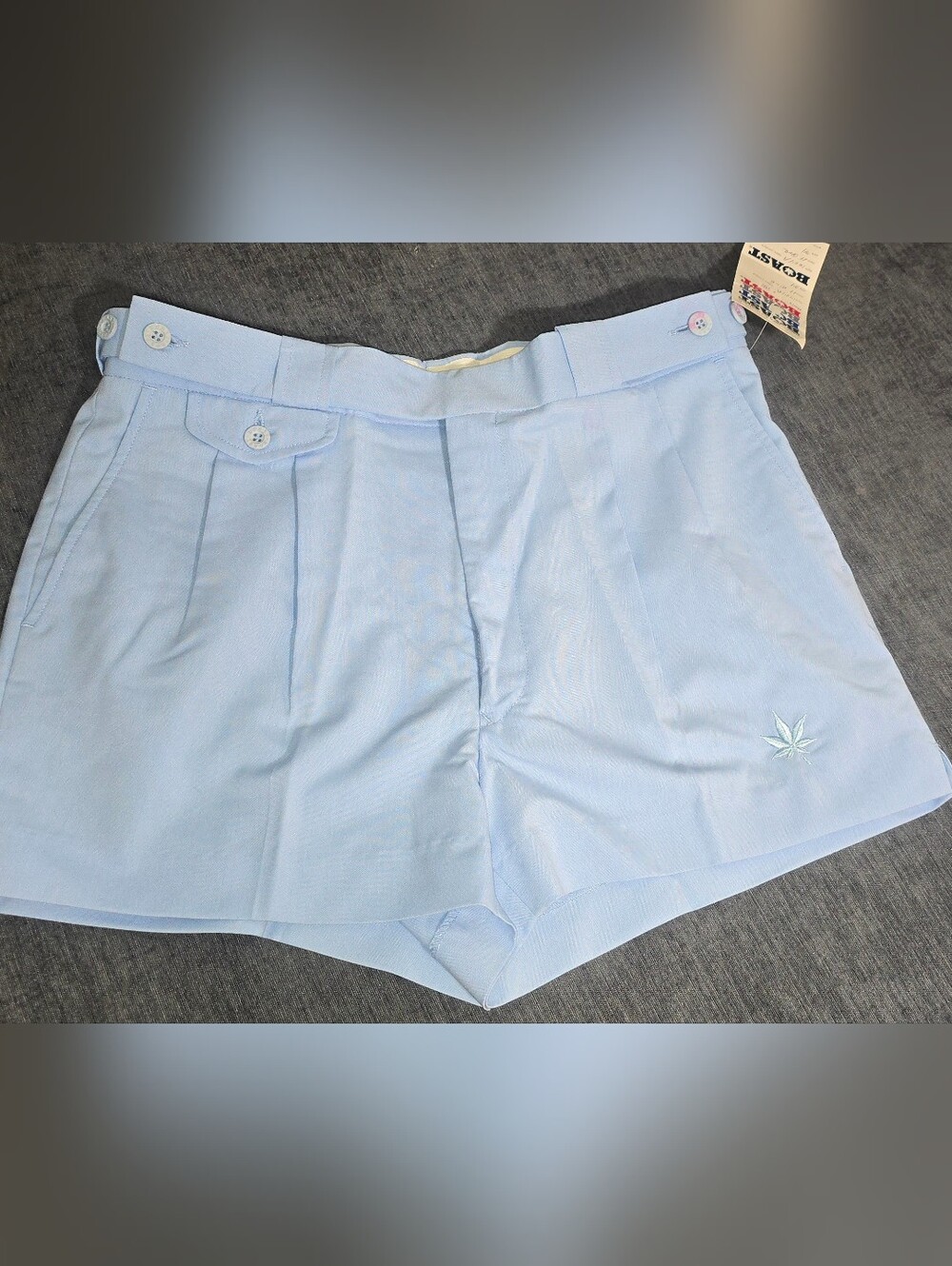 Vintage Boast Tennis Shorts Light Blue Embroidered Leaf Hong Kong Mens 34 NWT